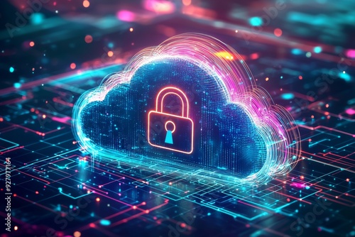 Wallpaper Mural Illustration of Cloud Security Services Technology created with Generative AI Torontodigital.ca