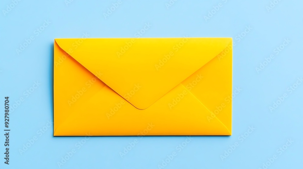 A vibrant yellow envelope on a pastel blue surface, perfect for mail or stationery-themed designs. A vibrant yellow envelope on a pastel blue surface, perfect for mail or stationery-themed designs.
