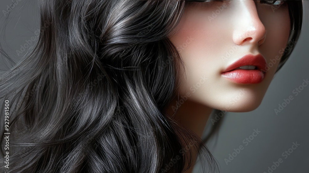 Closeup shot of woman with black hair. This photo can be used for beauty, fashion, or hair care projects. Closeup shot of woman with black hair. This photo can be used for beauty, fashion, or hair care projects.