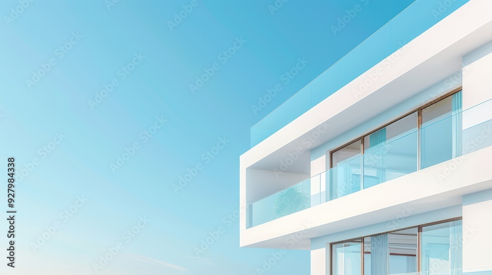A large white building with a blue sky in the background A large white building with a blue sky in the background