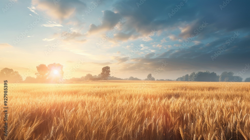A field of golden wheat with a bright sun shining on it A field of golden wheat with a bright sun shining on it