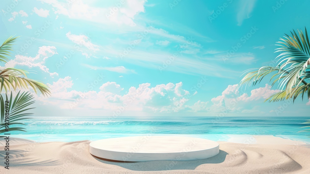 Fototapeta premium summer holiday background with palms and starfish