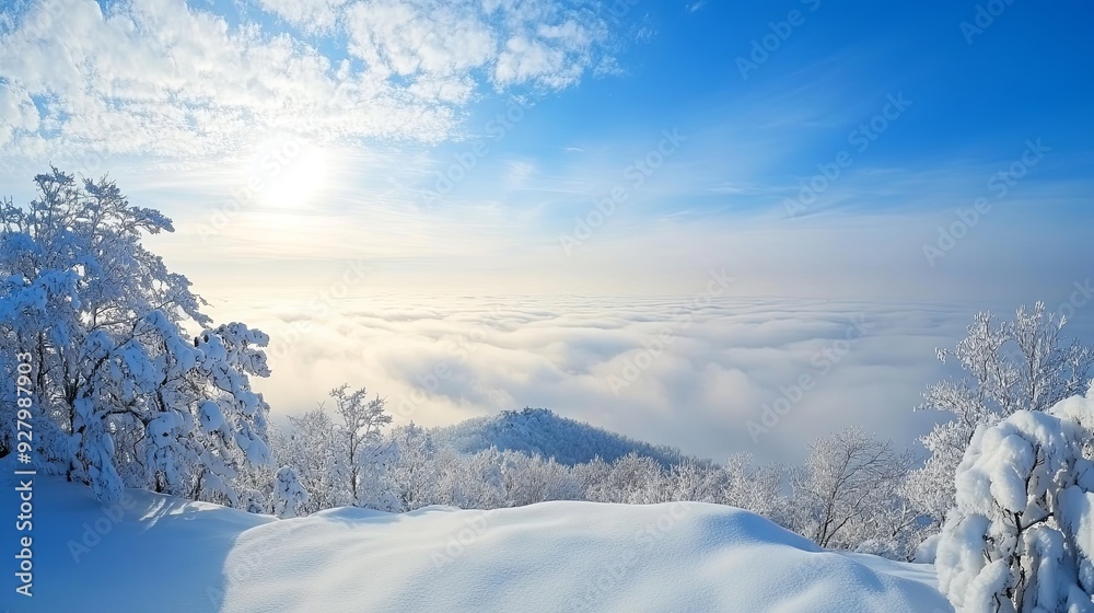 Breathtaking Landscape Photography of a Snowy Mountain Top with a Sea of Clouds, Captured with a Super Wideangle Lens for Super Clear, High Quality Clarity Breathtaking Landscape Photography of a Snowy Mountain Top with a Sea of Clouds, Captured with a Super Wideangle Lens for Super Clear, High Quality Clarity
