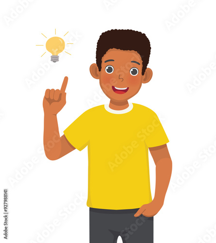 Young African man got an idea raising finger up pointing
