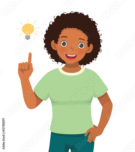 young African woman got an idea raising finger up pointing
