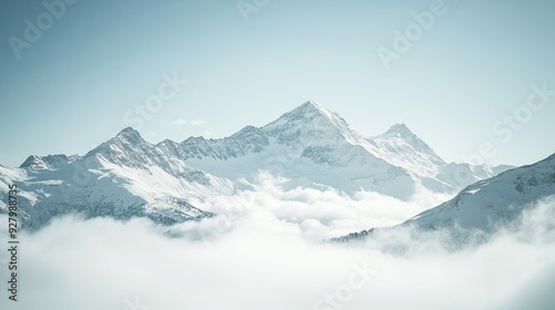 Breathtaking Landscape Photography of a Snowy Mountain Top with a Sea of Clouds, Captured with a Super Wideangle Lens for Super Clear, High Quality Clarity