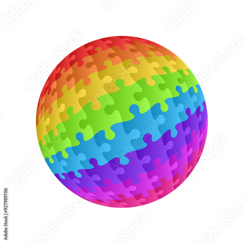 Colorful spherical puzzle stock vector isolated on white background. 