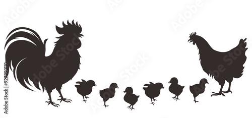Chicken, rooster, hen animal silhouettes