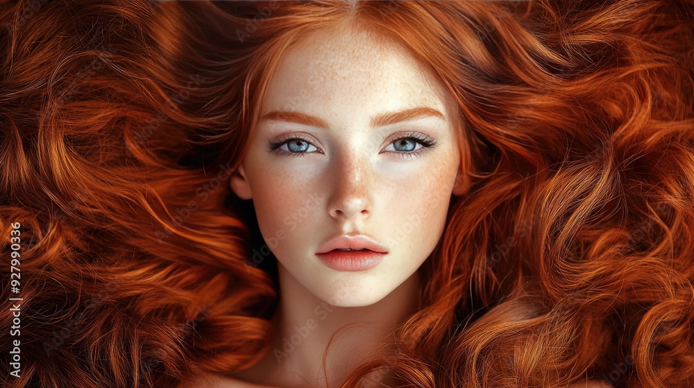Close-up portrait of woman with red hair. Perfect for beauty, fashion, or hair care products. Close-up portrait of woman with red hair. Perfect for beauty, fashion, or hair care products.