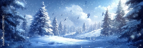 Silent Night's Melody: anime-style Christmas Snow Concert on a Winter's Eve, Celebrating the Season with Festive Flair,Anime-Style,illustration,Picture BooksFor Poster,Novel,UI,WEB,Game,Design,Abstrac photo