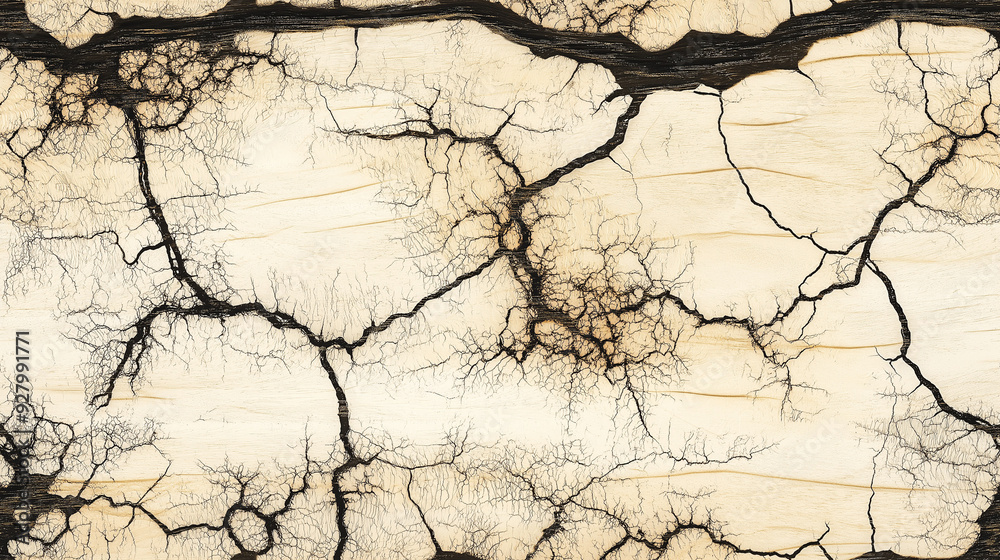 Obraz premium spalted maple wood texture with intricate black line patterns against creamy white background