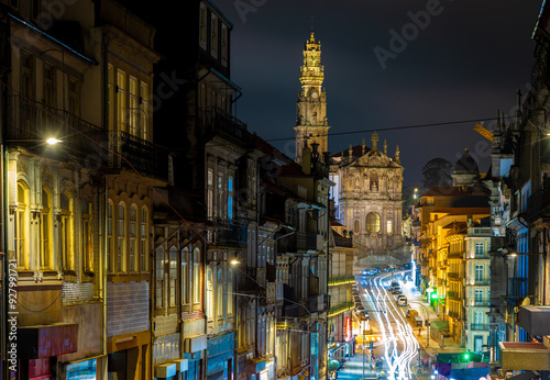 View of Torre dos Clerigos in Porto, a coastal city in northwest Portugal known for its stately bridges and port wine production photo