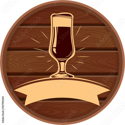 Cask wooden round signboard with beer glass label