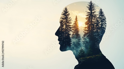 A captivating silhouette of a person with a forest scene inside, representing nature, serenity, and introspection.