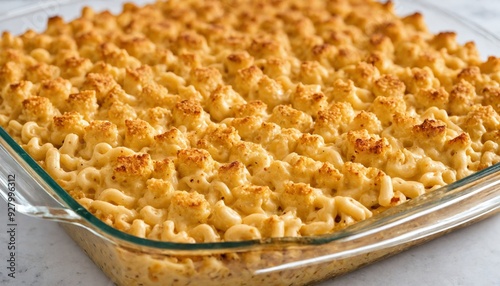 A golden crust topped macaroni and cheese dish