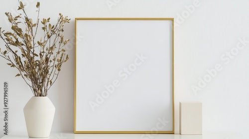 Gold picture frame on white background