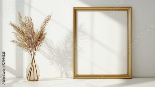 Gold picture frame on white background