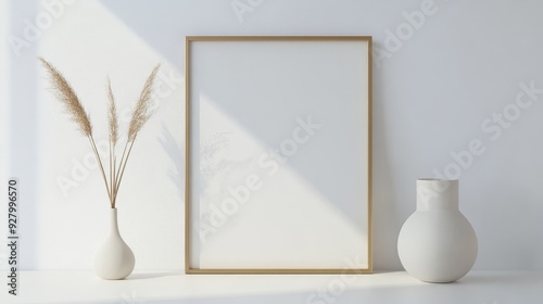 Gold picture frame on white background