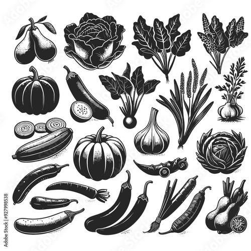 vegetable shiloute set vector