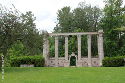 Summer landscape with ruin in the park