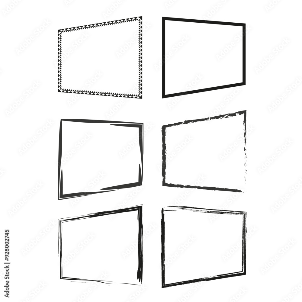 Set of decorative frame icons. Six different rectangular designs. Abstract black and white vector. Set of decorative frame icons. Six different rectangular designs. Abstract black and white vector.