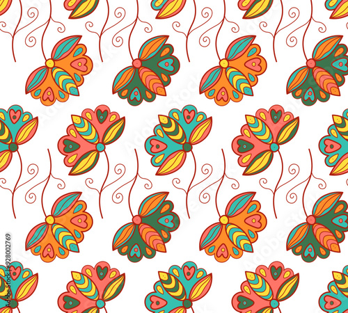 Bright seamless Indian pattern. Turkish fantasy flowers ornament. Design for web, fabric, textile, cover, invitation, decoration, print, poster, wrapping paper