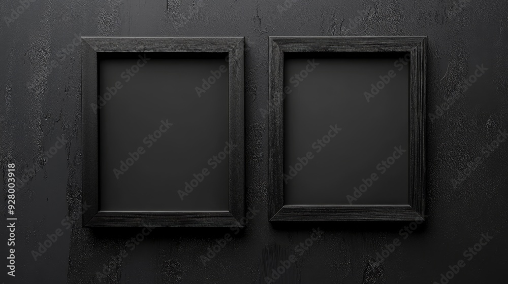 Two black picture frames on black background Two black picture frames on black background