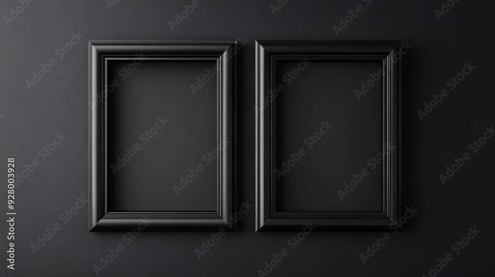 Two black picture frames on black background Two black picture frames on black background