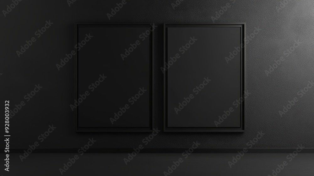 Two black picture frames on black background