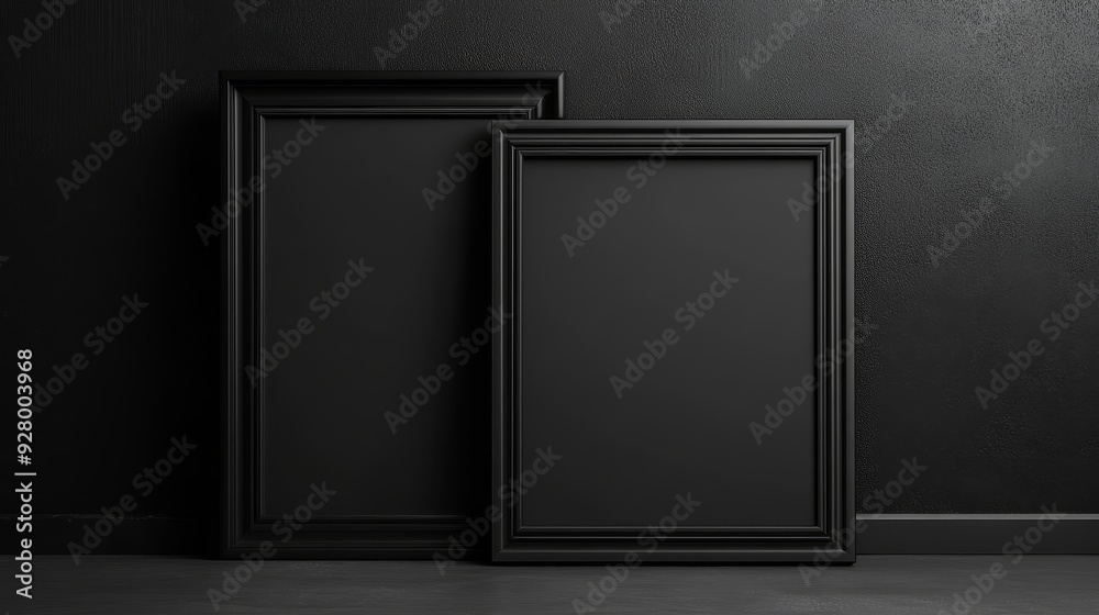 Two black picture frames on black background Two black picture frames on black background