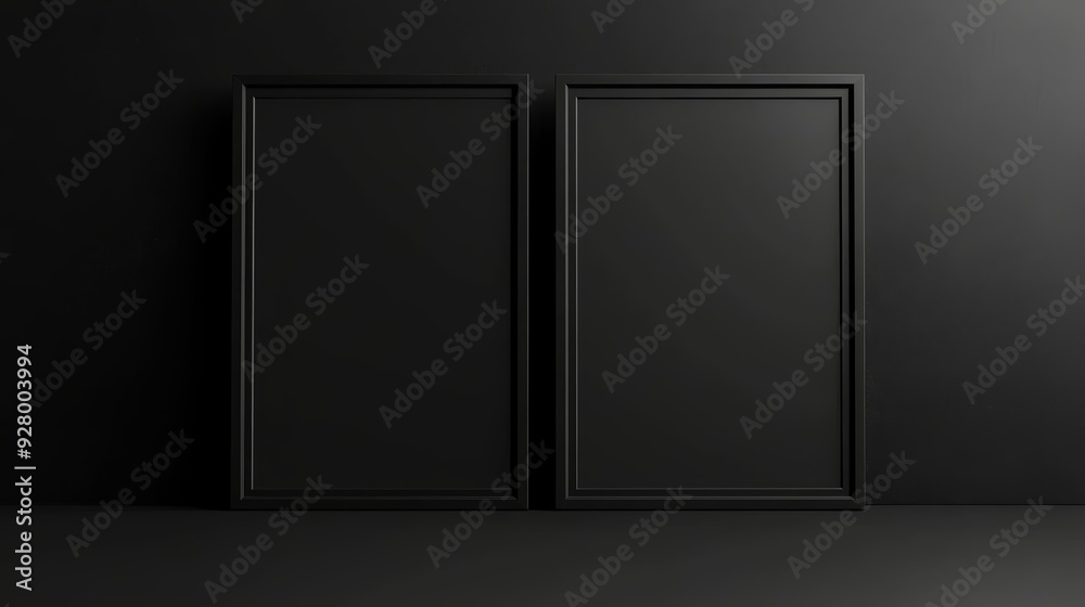 Two black picture frames on black background Two black picture frames on black background