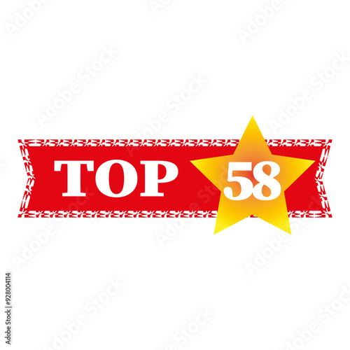 Top 58 badge icon. Number fifty-eight focus. Bold Top 58 text. Gradient yellow star detail. photo