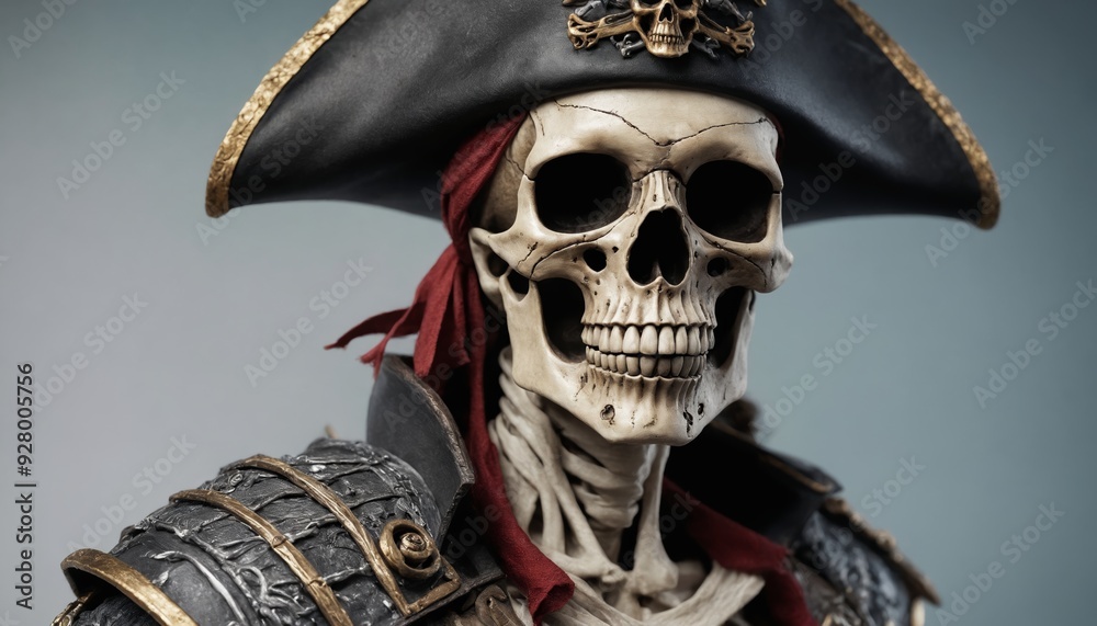 A grim reminder of the seas depths: a skull pirate statue A grim reminder of the seas depths: a skull pirate statue