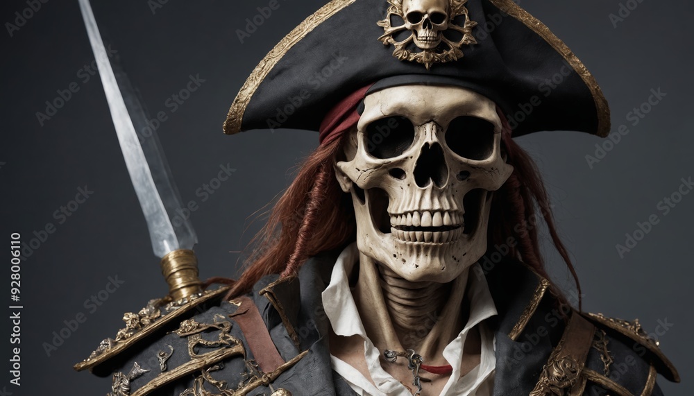 A grim reminder of the seas depths: a skull pirate statue