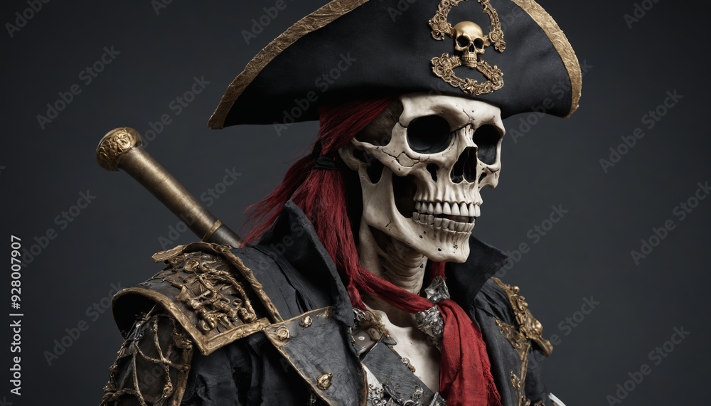 Naklejka premium The grim captains undying gaze, a portrait of a skeleton pirate