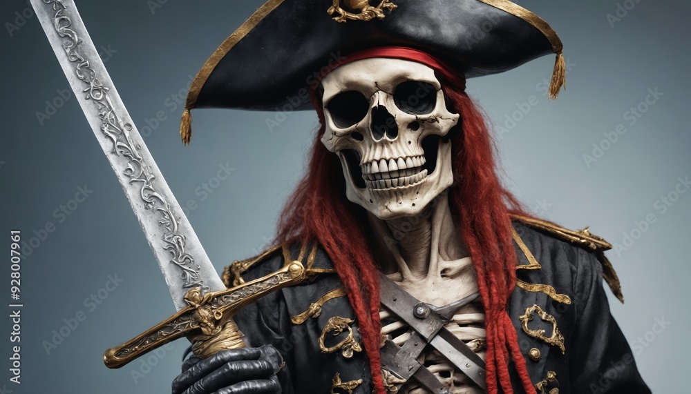 Naklejka premium The grim captains undying gaze, a portrait of a skeleton pirate