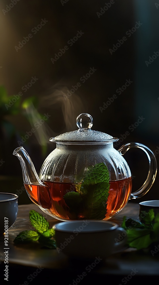 Steaming Cup of Herbal Tea with Mint