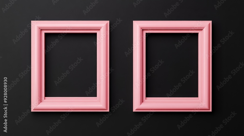 Two pink picture frames on black background Two pink picture frames on black background