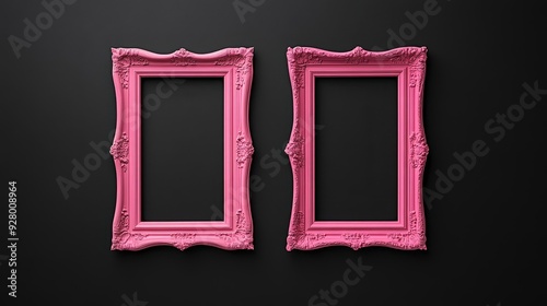 Two pink picture frames on black background