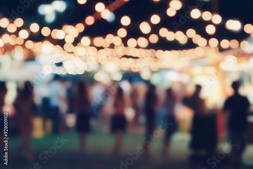 Wallpaper Mural Blurred Background of Outdoor Music Festival with People Dancing Under String Lights, Night Scene Featuring Tents and Food Stalls in the Foreground, Angled Perspective and Bokeh Effect

 Torontodigital.ca