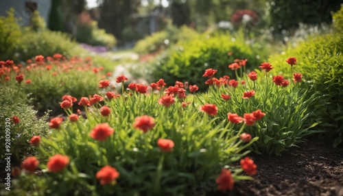 A sun-kissed pathway through a blooming summer garden