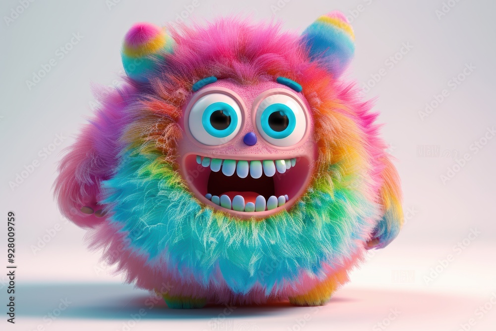3D monster character with bold colors standing against a white background under studio lighting. 3D monster character with bold colors standing against a white background under studio lighting.