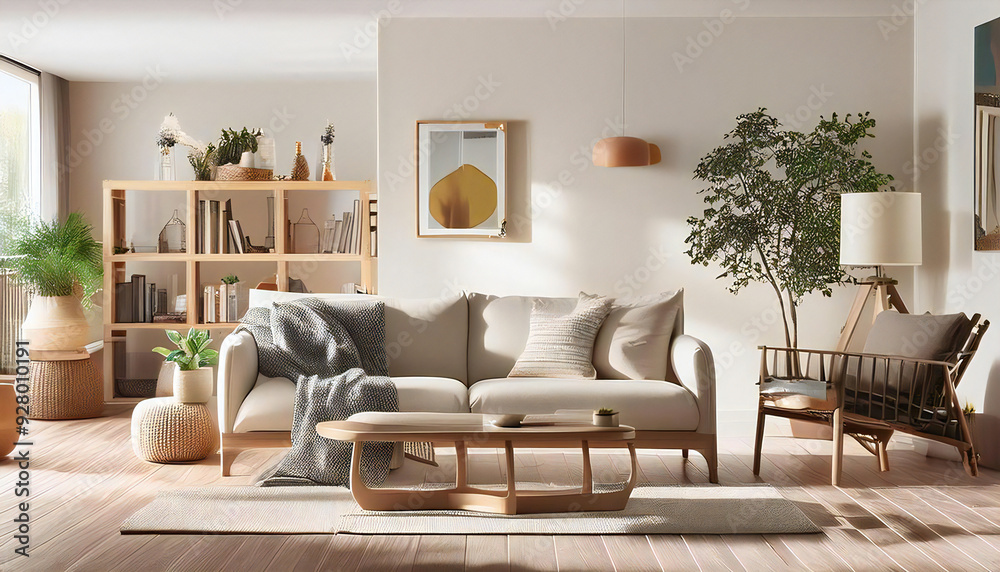 Obraz premium Image material of a stylish and unified living room. Background material of a simple and modern living room.