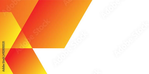 a vibrant orange background with overlapping geometric shapes. The design is modern and dynamic, with a gradient effect creating depth and interest.