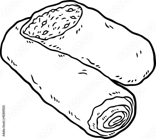 Vector Cartoon Hand Drawn Filipino Fried Lumpia Line Art