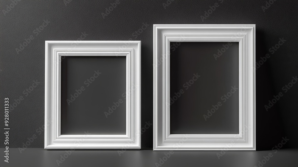 Two white picture frames on black background Two white picture frames on black background