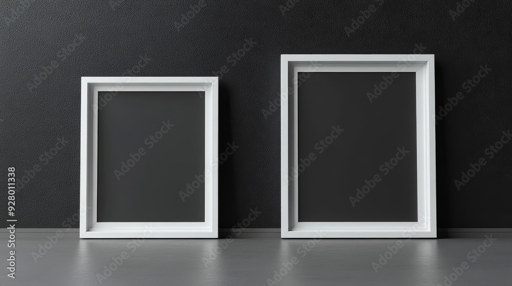 Two white picture frames on black background Two white picture frames on black background
