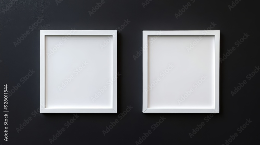 Two white picture frames on black background Two white picture frames on black background