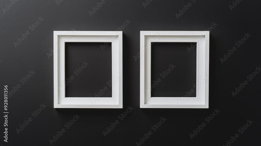 Two white picture frames on black background Two white picture frames on black background