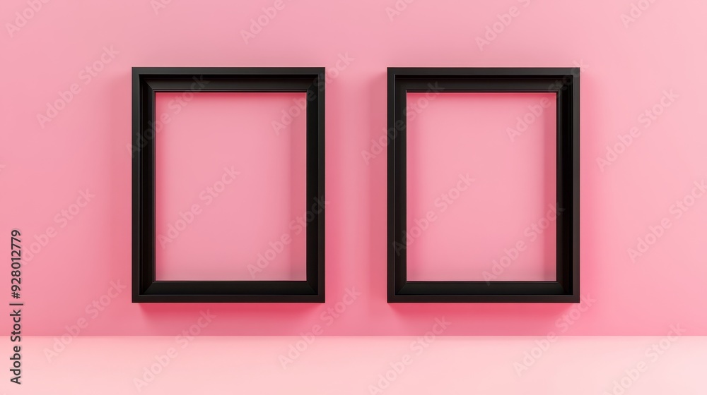 Two black picture frames on pink background Two black picture frames on pink background